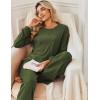 imageEkouaer Lounge Sets for Women Ribbed Knit Pajama Sets 2 Piece Long Sleeve Pjs Soft Loungewear Outfits with PocketsArmy Green