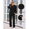 imageEkouaer Lounge Sets for Women Ribbed Knit Pajama Sets 2 Piece Long Sleeve Pjs Soft Loungewear Outfits with PocketsBlack