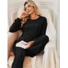 imageEkouaer Lounge Sets for Women Ribbed Knit Pajama Sets 2 Piece Long Sleeve Pjs Soft Loungewear Outfits with PocketsBlack