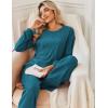imageEkouaer Lounge Sets for Women Ribbed Knit Pajama Sets 2 Piece Long Sleeve Pjs Soft Loungewear Outfits with PocketsBlue Green