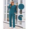 imageEkouaer Lounge Sets for Women Ribbed Knit Pajama Sets 2 Piece Long Sleeve Pjs Soft Loungewear Outfits with PocketsBlue Green