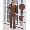 imageEkouaer Lounge Sets for Women Ribbed Knit Pajama Sets 2 Piece Long Sleeve Pjs Soft Loungewear Outfits with PocketsBrown