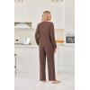 imageEkouaer Lounge Sets for Women Ribbed Knit Pajama Sets 2 Piece Long Sleeve Pjs Soft Loungewear Outfits with PocketsBrown