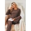 imageEkouaer Lounge Sets for Women Ribbed Knit Pajama Sets 2 Piece Long Sleeve Pjs Soft Loungewear Outfits with PocketsBrown