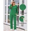 imageEkouaer Lounge Sets for Women Ribbed Knit Pajama Sets 2 Piece Long Sleeve Pjs Soft Loungewear Outfits with PocketsDark Green