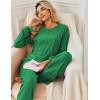 imageEkouaer Lounge Sets for Women Ribbed Knit Pajama Sets 2 Piece Long Sleeve Pjs Soft Loungewear Outfits with PocketsDark Green