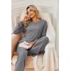 imageEkouaer Lounge Sets for Women Ribbed Knit Pajama Sets 2 Piece Long Sleeve Pjs Soft Loungewear Outfits with PocketsDark Grey