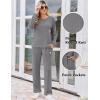 imageEkouaer Lounge Sets for Women Ribbed Knit Pajama Sets 2 Piece Long Sleeve Pjs Soft Loungewear Outfits with PocketsDark Grey