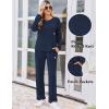 imageEkouaer Lounge Sets for Women Ribbed Knit Pajama Sets 2 Piece Long Sleeve Pjs Soft Loungewear Outfits with PocketsNavy Blue