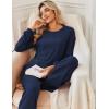imageEkouaer Lounge Sets for Women Ribbed Knit Pajama Sets 2 Piece Long Sleeve Pjs Soft Loungewear Outfits with PocketsNavy Blue