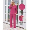 imageEkouaer Lounge Sets for Women Ribbed Knit Pajama Sets 2 Piece Long Sleeve Pjs Soft Loungewear Outfits with PocketsRose Red