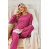 imageEkouaer Lounge Sets for Women Ribbed Knit Pajama Sets 2 Piece Long Sleeve Pjs Soft Loungewear Outfits with PocketsRose Red