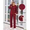 imageEkouaer Lounge Sets for Women Ribbed Knit Pajama Sets 2 Piece Long Sleeve Pjs Soft Loungewear Outfits with PocketsWine Red