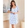 imageEkouaer Nightgowns for Women Pleated Sleep Shirts Short Sleeve Night Shirts Lace Trim Night Gown Ladies Sleep DressFloral Light Blue