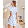 imageEkouaer Nightgowns for Women Pleated Sleep Shirts Short Sleeve Night Shirts Lace Trim Night Gown Ladies Sleep DressFloral Light Blue