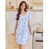 imageEkouaer Nightgowns for Women Pleated Sleep Shirts Short Sleeve Night Shirts Lace Trim Night Gown Ladies Sleep DressFloral Light Blue
