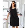 imageEkouaer Nightgowns for Women Short Sleeve Sleepshirts Crew Neck Nightshirts Color Block Pajamas Dress Soft SleepwearBlack