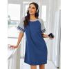 imageEkouaer Nightgowns for Women Short Sleeve Sleepshirts Crew Neck Nightshirts Color Block Pajamas Dress Soft SleepwearBlue