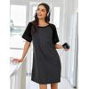 imageEkouaer Nightgowns for Women Short Sleeve Sleepshirts Crew Neck Nightshirts Color Block Pajamas Dress Soft SleepwearDark Grey