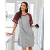 imageEkouaer Nightgowns for Women Short Sleeve Sleepshirts Crew Neck Nightshirts Color Block Pajamas Dress Soft SleepwearLight Grey