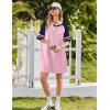 imageEkouaer Nightgowns for Women Short Sleeve Sleepshirts Crew Neck Nightshirts Color Block Pajamas Dress Soft SleepwearLight Pink