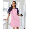 imageEkouaer Nightgowns for Women Short Sleeve Sleepshirts Crew Neck Nightshirts Color Block Pajamas Dress Soft SleepwearLight Pink