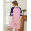 imageEkouaer Nightgowns for Women Short Sleeve Sleepshirts Crew Neck Nightshirts Color Block Pajamas Dress Soft SleepwearLight Pink