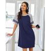imageEkouaer Nightgowns for Women Short Sleeve Sleepshirts Crew Neck Nightshirts Color Block Pajamas Dress Soft SleepwearNavy Blue