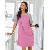 imageEkouaer Nightgowns for Women Short Sleeve Sleepshirts Crew Neck Nightshirts Color Block Pajamas Dress Soft SleepwearPeach Pink