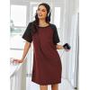 imageEkouaer Nightgowns for Women Short Sleeve Sleepshirts Crew Neck Nightshirts Color Block Pajamas Dress Soft SleepwearWine Red