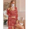 imageEkouaer Pajamas for Women Set 3 Piece Lounge Set Soft Pajama Sets Waffle Knit Tank Top and Shorts Cardigan with Pockets SXXLRed Christmas Pattern