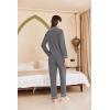imageEkouaer Womens Fleece Pajama Sets Long Sleeve Button Down Twopiece Sleepwear Soft Lounge SetDeep Grey
