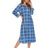 imageEkouaer Womens Long Nightgowns Plaid Sleepwear Soft Loose Nightshirt 34 Sleeve Plus Size Housecoat with Button ampamp PocketsLight Blue Plaid