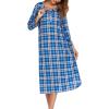 imageEkouaer Womens Long Nightgowns Plaid Sleepwear Soft Loose Nightshirt 34 Sleeve Plus Size Housecoat with Button ampamp PocketsLight Blue Plaid