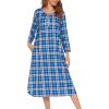 imageEkouaer Womens Long Nightgowns Plaid Sleepwear Soft Loose Nightshirt 34 Sleeve Plus Size Housecoat with Button ampamp PocketsLight Blue Plaid