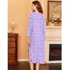 imageEkouaer Womens Long Nightgowns Plaid Sleepwear Soft Loose Nightshirt 34 Sleeve Plus Size Housecoat with Button ampamp PocketsPurple Flowers