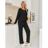 imageEkouaer Womens Pajamas Set 2 Piece Lounge Sets Ribbed Knit Button Down Pjs Set Fleece Long Sleeve SleepwearBlack