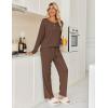 imageEkouaer Womens Pajamas Set 2 Piece Lounge Sets Ribbed Knit Button Down Pjs Set Fleece Long Sleeve SleepwearBrown