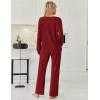 imageEkouaer Womens Pajamas Set 2 Piece Lounge Sets Ribbed Knit Button Down Pjs Set Fleece Long Sleeve SleepwearBurgundy