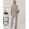 imageEkouaer Womens Pajamas Set 2 Piece Lounge Sets Ribbed Knit Button Down Pjs Set Fleece Long Sleeve SleepwearCharcoal Gray