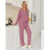 imageEkouaer Womens Pajamas Set 2 Piece Lounge Sets Ribbed Knit Button Down Pjs Set Fleece Long Sleeve SleepwearDusty Rose