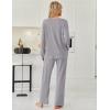 imageEkouaer Womens Pajamas Set 2 Piece Lounge Sets Ribbed Knit Button Down Pjs Set Fleece Long Sleeve SleepwearHeather Gray