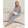 imageEkouaer Womens Pajamas Set 2 Piece Lounge Sets Ribbed Knit Button Down Pjs Set Fleece Long Sleeve SleepwearHeather Gray