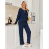 imageEkouaer Womens Pajamas Set 2 Piece Lounge Sets Ribbed Knit Button Down Pjs Set Fleece Long Sleeve SleepwearNavy Blue