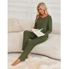 imageEkouaer Womens Pajamas Set 2 Piece Lounge Sets Ribbed Knit Button Down Pjs Set Fleece Long Sleeve SleepwearSage Green