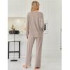 imageEkouaer Womens Pajamas Set 2 Piece Lounge Sets Ribbed Knit Button Down Pjs Set Fleece Long Sleeve SleepwearTaupe Gray
