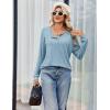 imageEkouaer Womens Pajamas Set 2 Piece Lounge Sets Ribbed Knit Button Down Pjs Set Fleece Long Sleeve SleepwearTeal Blue