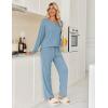 imageEkouaer Womens Pajamas Set 2 Piece Lounge Sets Ribbed Knit Button Down Pjs Set Fleece Long Sleeve SleepwearTeal Blue