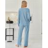 imageEkouaer Womens Pajamas Set 2 Piece Lounge Sets Ribbed Knit Button Down Pjs Set Fleece Long Sleeve SleepwearTeal Blue