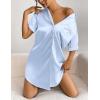 imageEkouaer Womens Satin Nightshirt Button Down Sleepshirt Silk Short Sleeve Nightgown Boyfriend Notch Collar SleepwearLight Blue